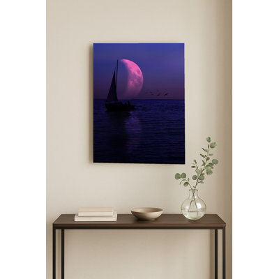 Voilier au clair de lune en mer — Portrait en métal