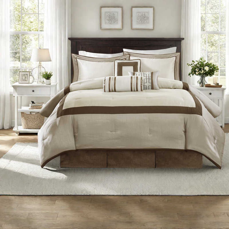 Luxurious 7 Piece Polyester Bedding Sets, Contemporary Neutral Design For Home