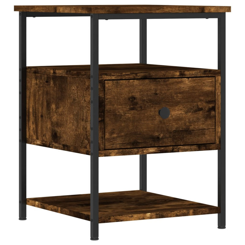 Agshin 40cm W Iron Bedside Table, Smoked Oak, Set of 2