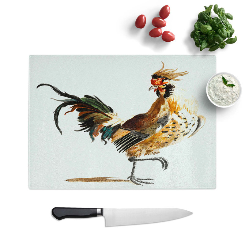 Tempered Glass a Rooster Chopping Board, 39 cm W x 28.5 cm L