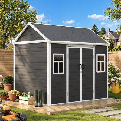 8' x 6' Black Outdoor Resin Storage Shed with Lockable Double Doors and Window