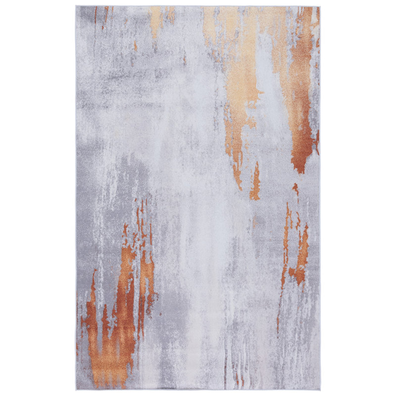 Omaree Abstract Area Rug in Grey / Rust, Rectangle 3' x 5'
