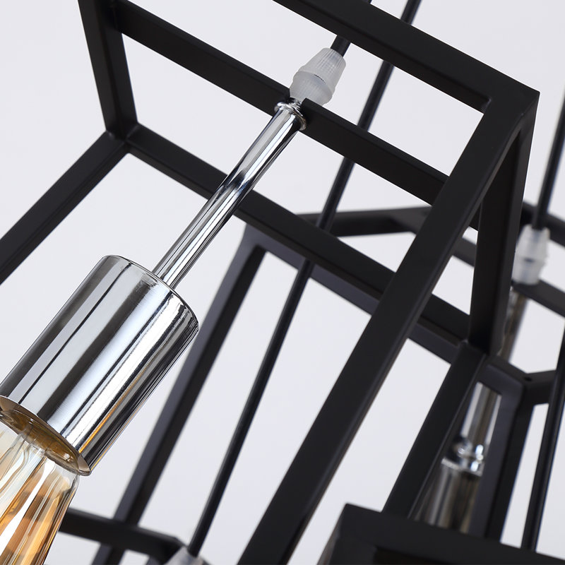 Sevro 7 - Light Black Open Cage Lantern Chandelier