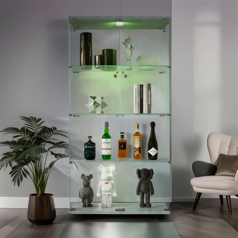 Vitrine lumineuse en verre à deux portes avec 4 tablettes, Blanc