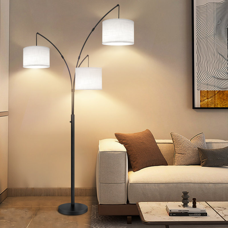 Khaleed 80" 3 Light Tree Floor Lamp, Black, White
