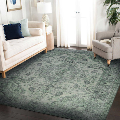 Tapis vert à motif tissé rétro