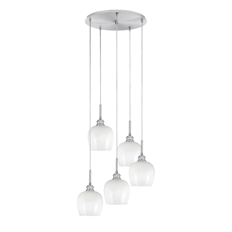 Edge 5 Light Cluster Pendalier With 6" Glass, Brushed Nickel