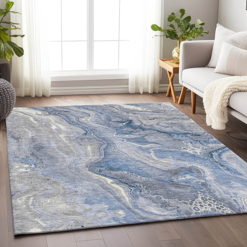 Caelara Blue Washable Indoor-Outdoor Rug - LOOMLAN, 10' x 14'