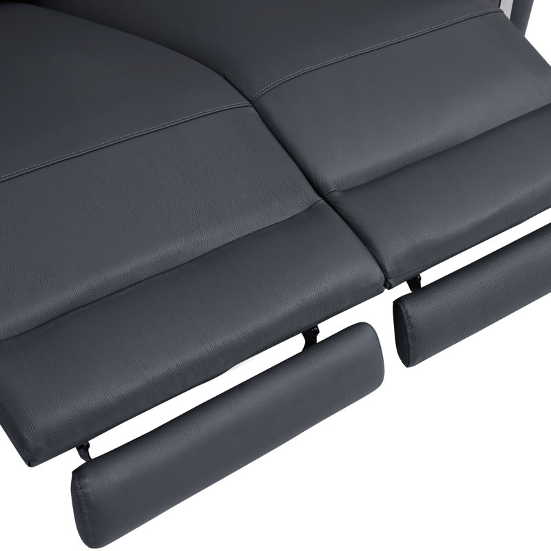 Global United Leather Loveseat With Power Recliner, Dark Grey
