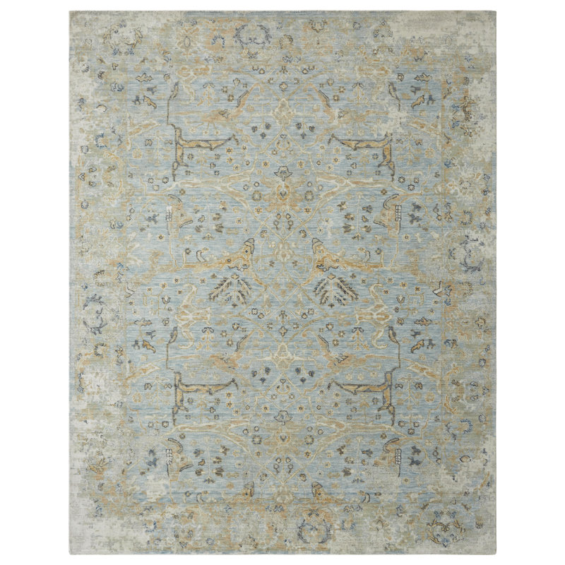 Wool Indoor Rug, Rectangle 7'6" x 9'6", Beige/Blue