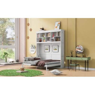 Lit escamotable mural Murphy avec tablettes supérieures et USB