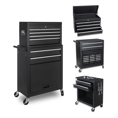 8-Drawer Rolling Tool Storage Cabinet With 2 In 1 Detachable Top Tool Box,Lockable Wheels, Side Hooks, Locking Mechanism, Tool Chest