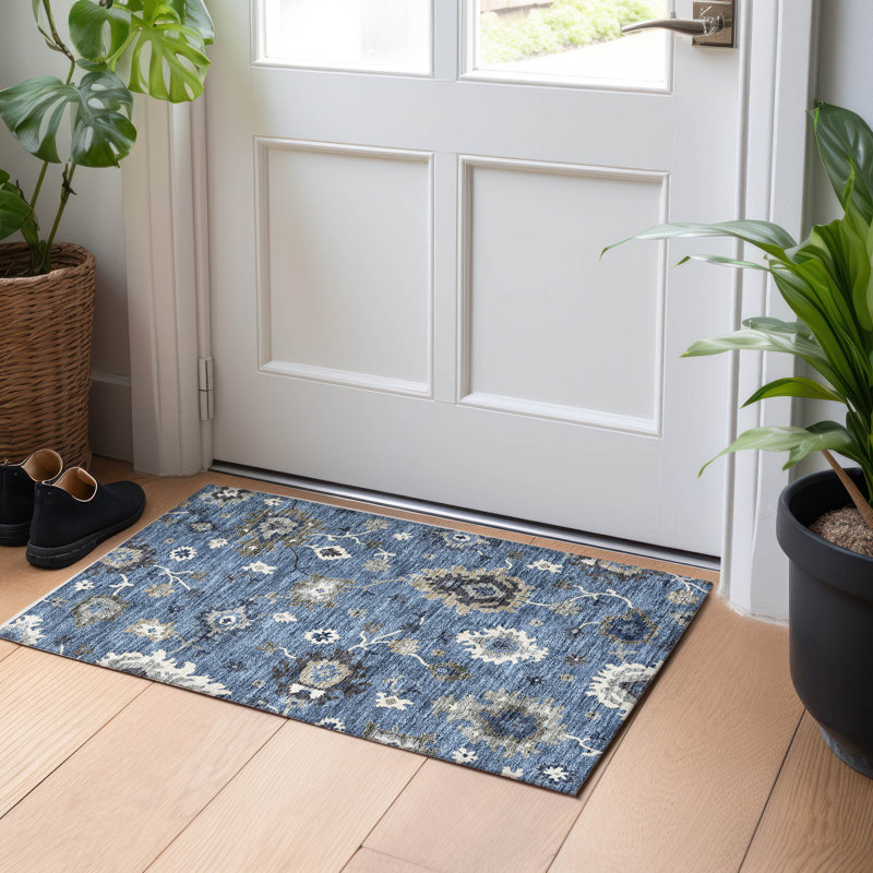 Premium Machine Washable Prisco Blue Rug, Rectangle 1'8" x 2'6"