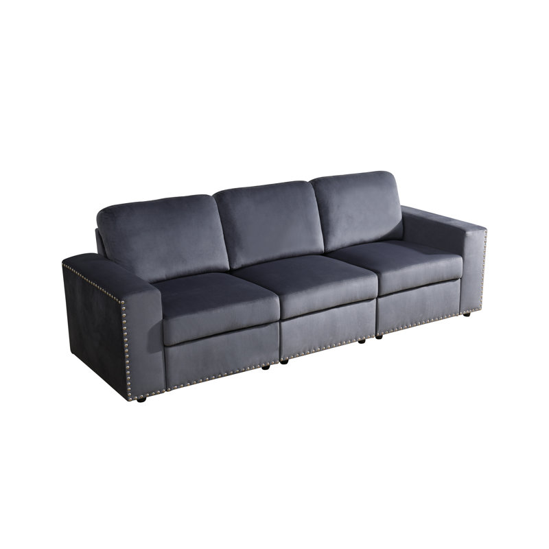 Canapé 3 pièces en microfibre avec accoudoirs doubles pour salon