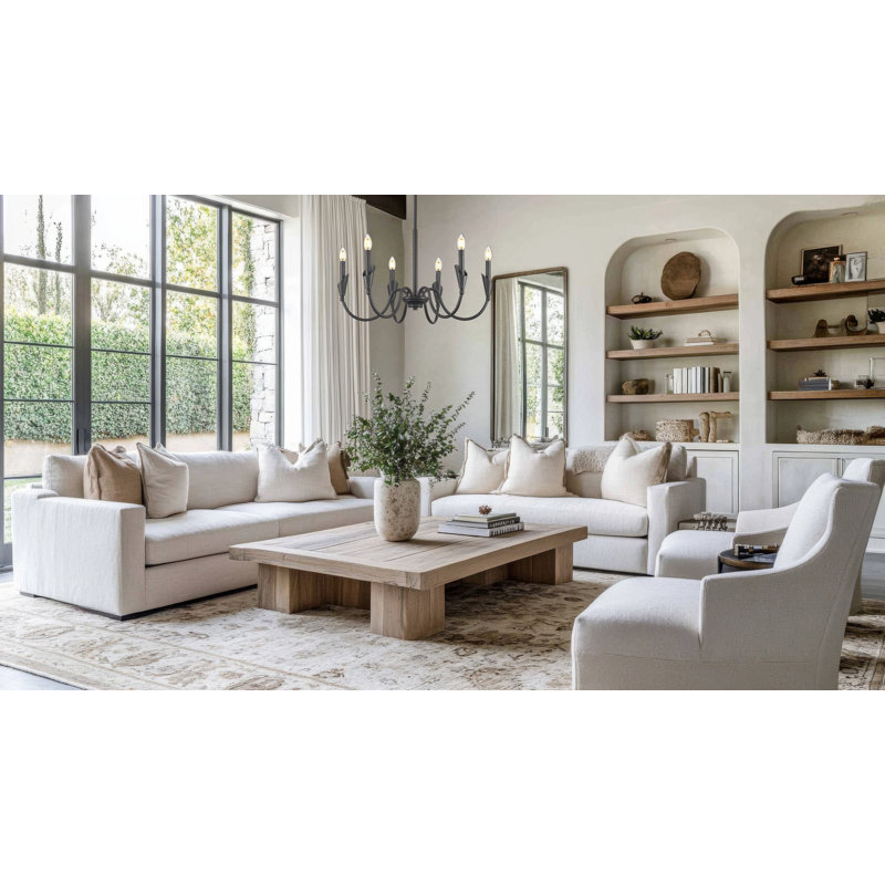 Lustre moderne Elvin, Six lumières, Noir mat, H 32 po x l 32 po x P 32 po