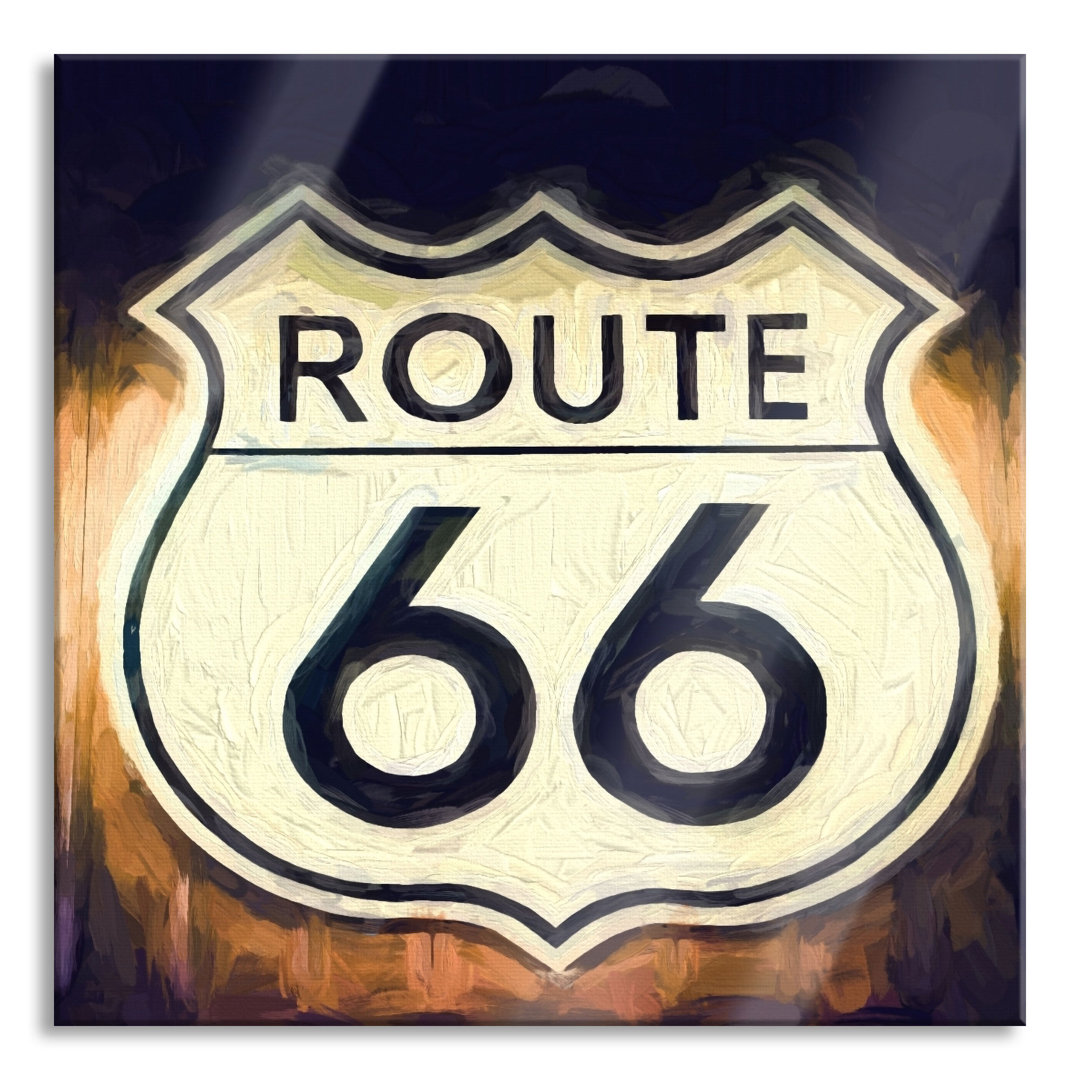 Glasbild Route 66 Schild