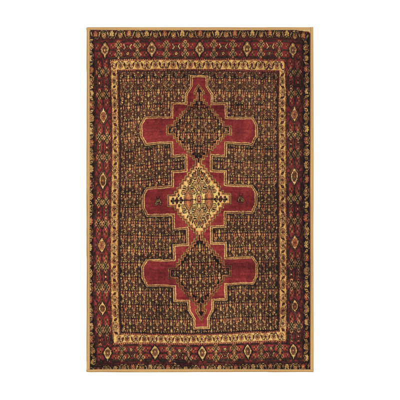 Tapis oriental brun / rouge tissé à la machine, Rectangle 8 pi x 10 pi