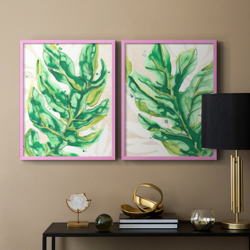 Parchemin Palms III - reproduction encadrée de qualité supérieure - prête à être accrochée - aucun clou requis - aucun clou requis