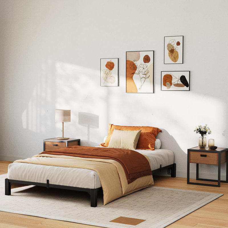 Structure de lit plateforme en métal - taille simple - haute résistance de 8 pouces - support de lattes en acier robuste - aucun sommier tapissier requis - silencieux - assemblage facile - capacité de 800 lb - rangement sous le lit - noir
