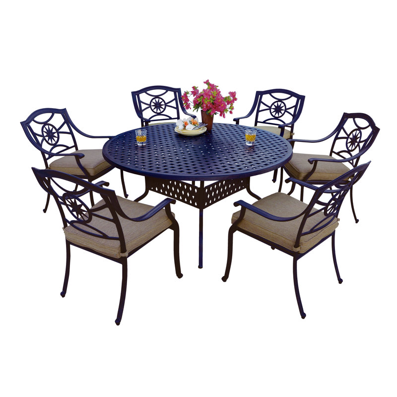 Aldeign 7-Piece Patio Dining Set with Cushions and 60" Round Dining Table