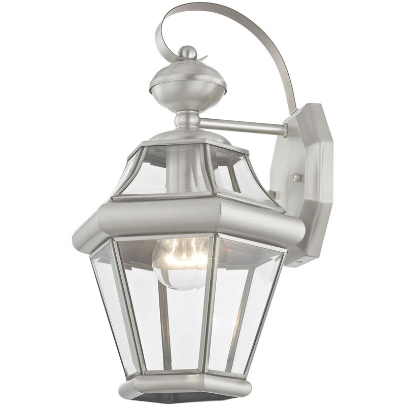 4 Light Outdoor Wall Lantern Pendant Lighting Fixture with Clear Beveled Glass Shade, Brushed Nickel