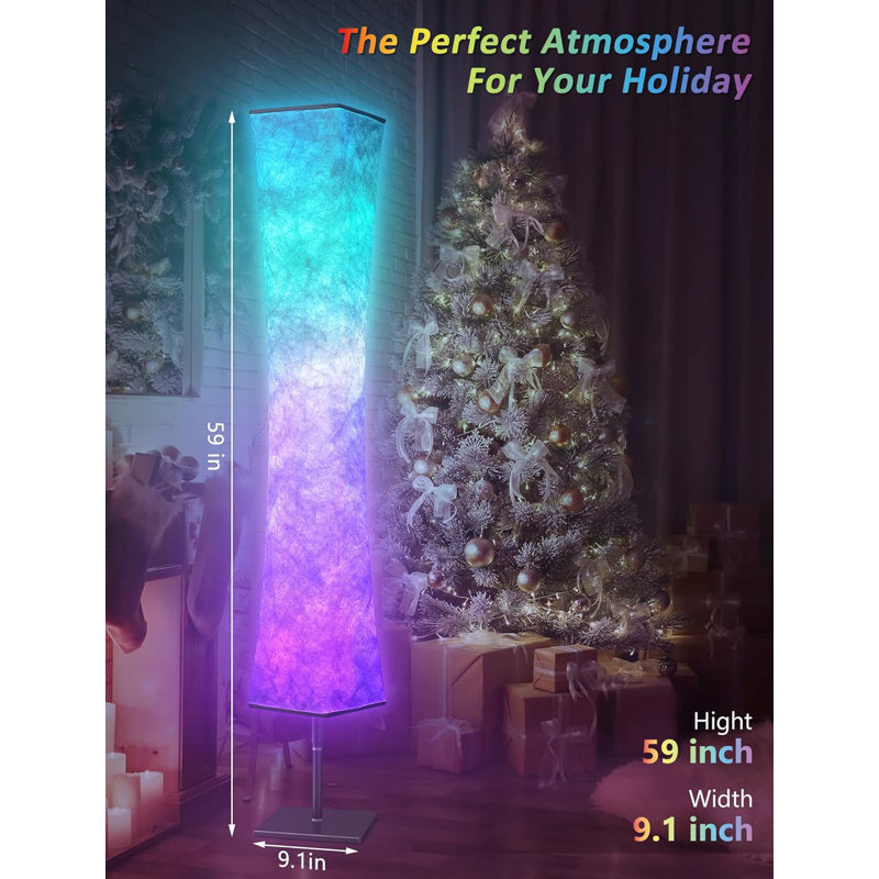 60'' RGB Color Changing LED Floor Lamp with White Fabric Shade