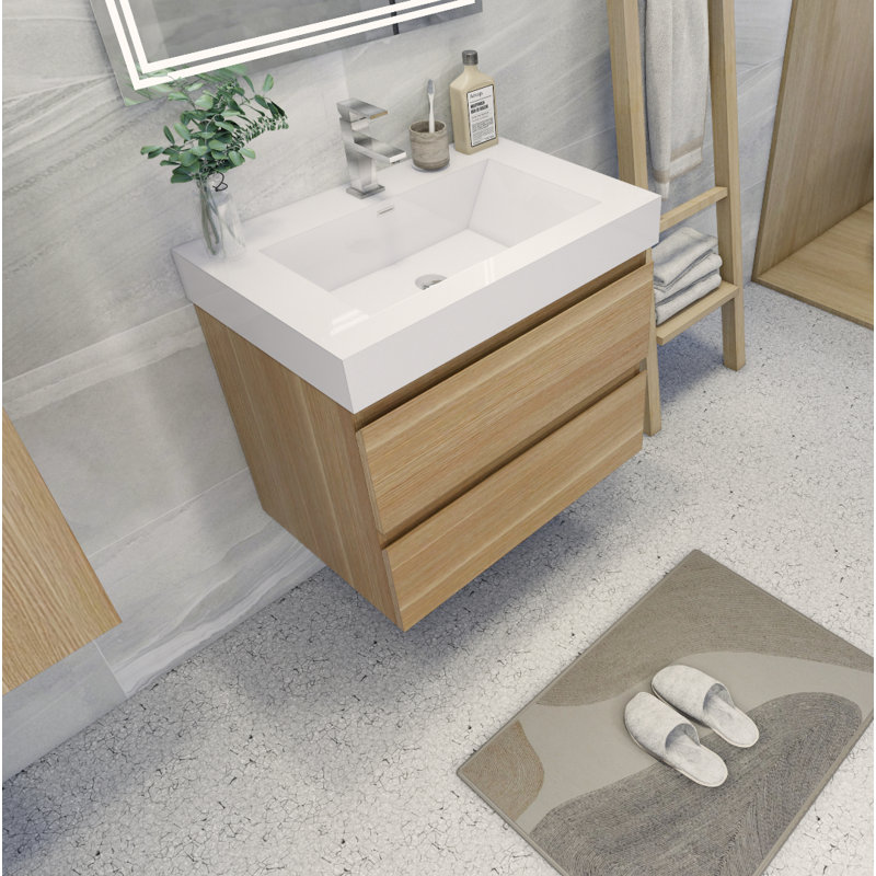 Ensemble de meuble-lavabo mural simple 30 po Arieyanna, Chêne blanc