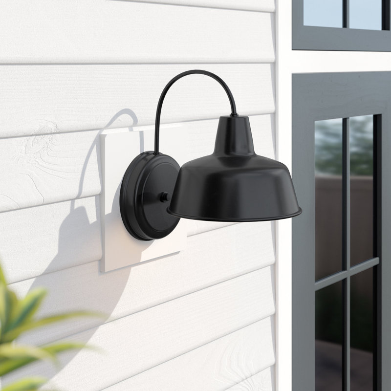 Sena Outdoor Steel Gooseneck Barn light, 11" H x 8.35" W x 10.65" D, Black