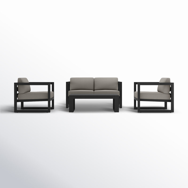Smith 4 Piece Sofa Seating Group with Sunbrella® Cushions, Canvas Charcoal Sunbrella® Canvas, 25" H x 54" W x 25.5" D, Black