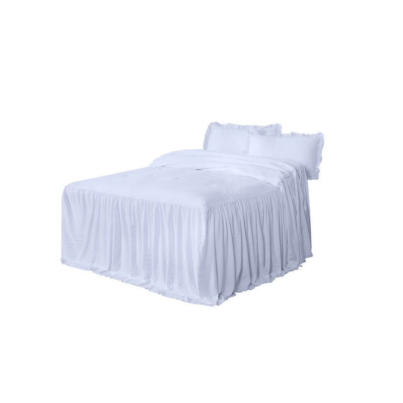 Sinclair French Country Chic Ruffle Skirt Bedspread Set, Twin Bedspread + 1 Standard Sham, White