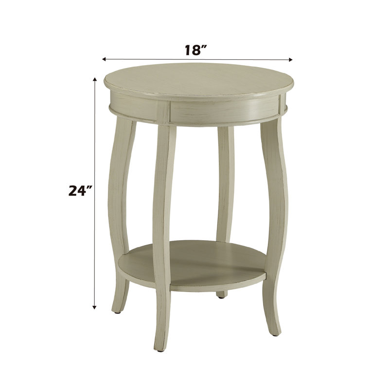 Table d'appoint antique blanche avec pieds ronds et tablette de rangement ouverte en bois avec pieds