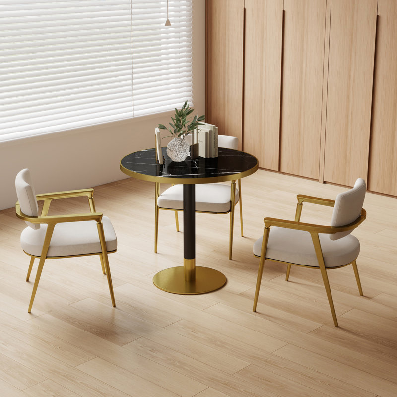 Table bistro ronde de 31,5 pouces avec plateau en faux marbre et plateau en métal robuste, facile à assembler, diamètre de la structure en métal robuste