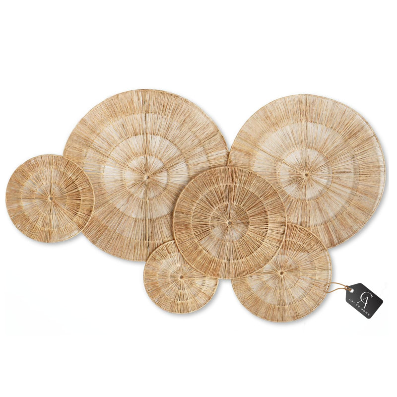 Set of 6 Large Woven Jute Wall Decor Baskets
