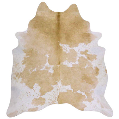 Bullins Beige and White Cowhide Rug – Genuine Leather Area Rug, Perfect for Rustic or Modern Décor.