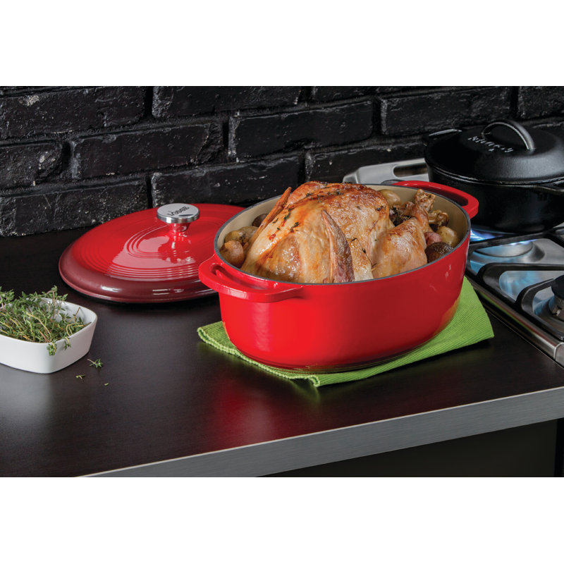 Cocotte ovale en fonte Lodge, Rouge