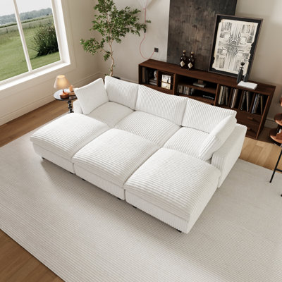 6 - Piece Slipcovered Sectional With Ottoman