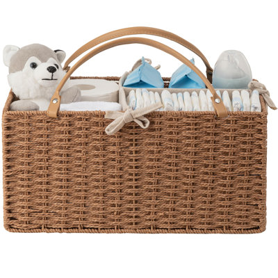 Large Caddy Organizer, Paper Rope Storage Baskets with Removable Divider, Portable Car Organizer