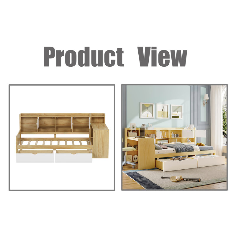 Lit de jour en bois en L, Lit simple, Brun