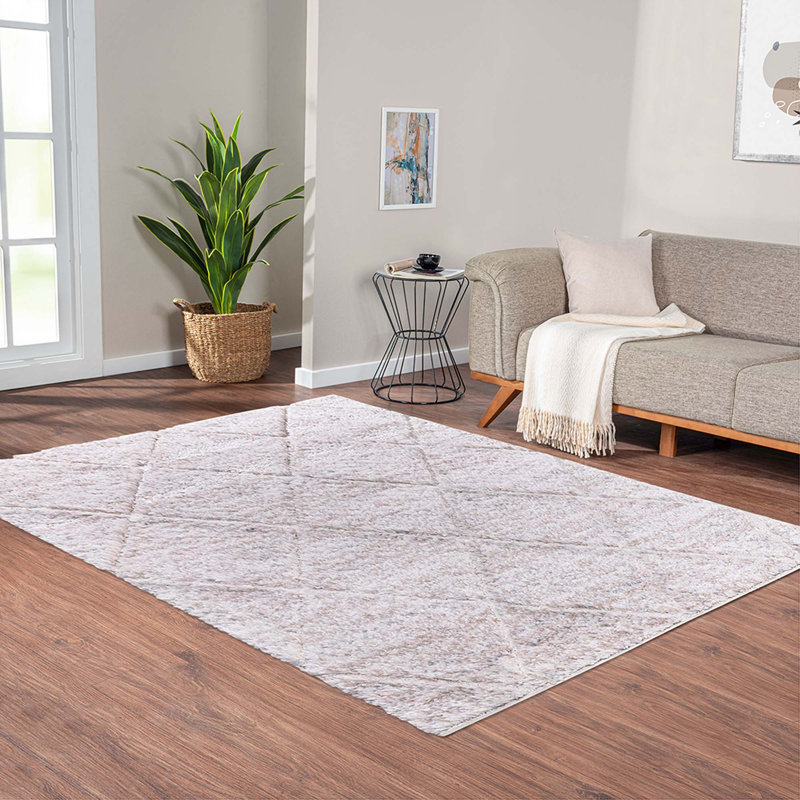 Tapis à motif de treillis Talas crème, Rectangulaire 3 pi x 5 pi