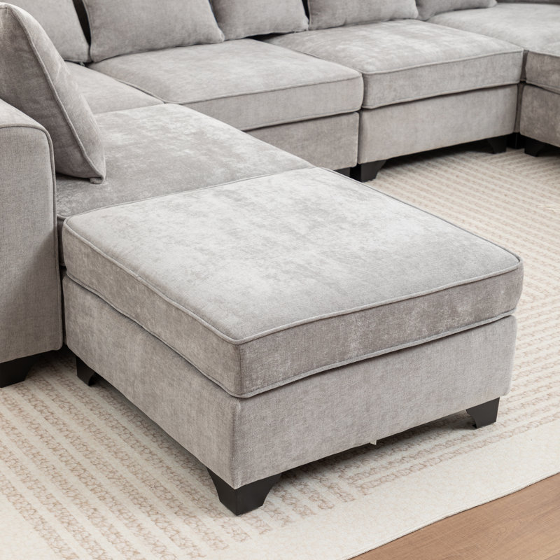 Canapé modulaire à méridienne réversible avec canapé en U 8 pièces Bennett, Gris chenille