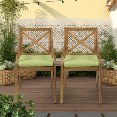 Ensemble de 2 chaises de salle à manger d'extérieur en bois d'acacia avec coussins résistants à l'eau et chaises de patio avec accoudoirs