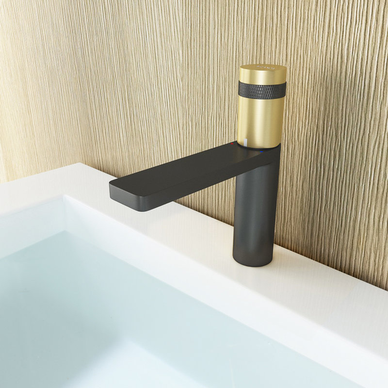 Single-handle Bathroom Faucet with Drain Assembly, Matte Black/Brushed Gold