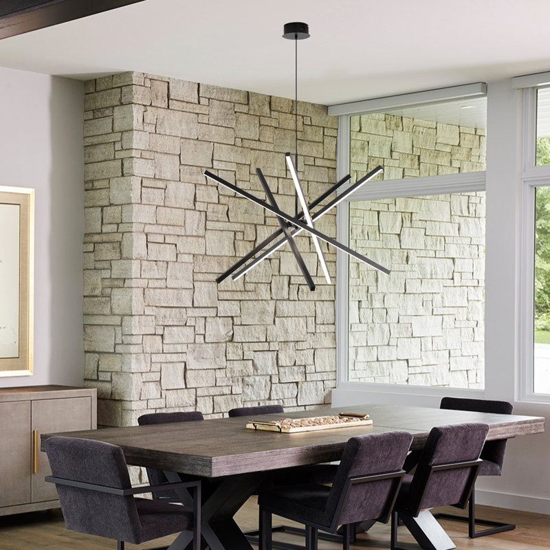 Lustre de cuisine moderne à DEL Zhanjing, H 37,7 po x l 37,7 po x P 37,7 po, Noir