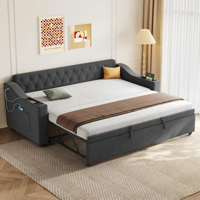 Upholstered Linen Daybed with Trundle Bed