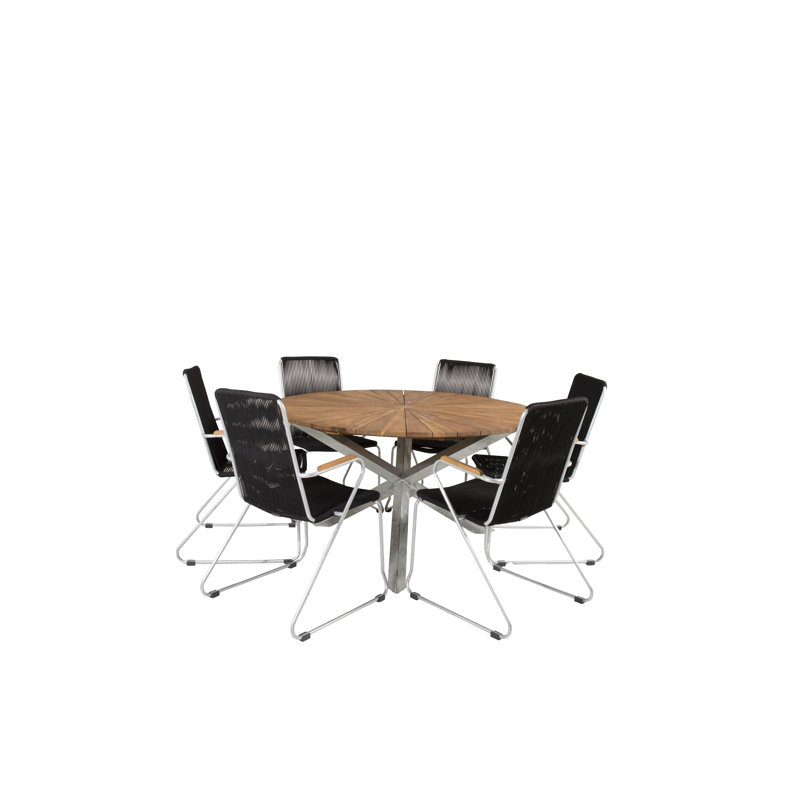 Akram 6 - Person Acacia Patio Dining Set with Round Table, Silver