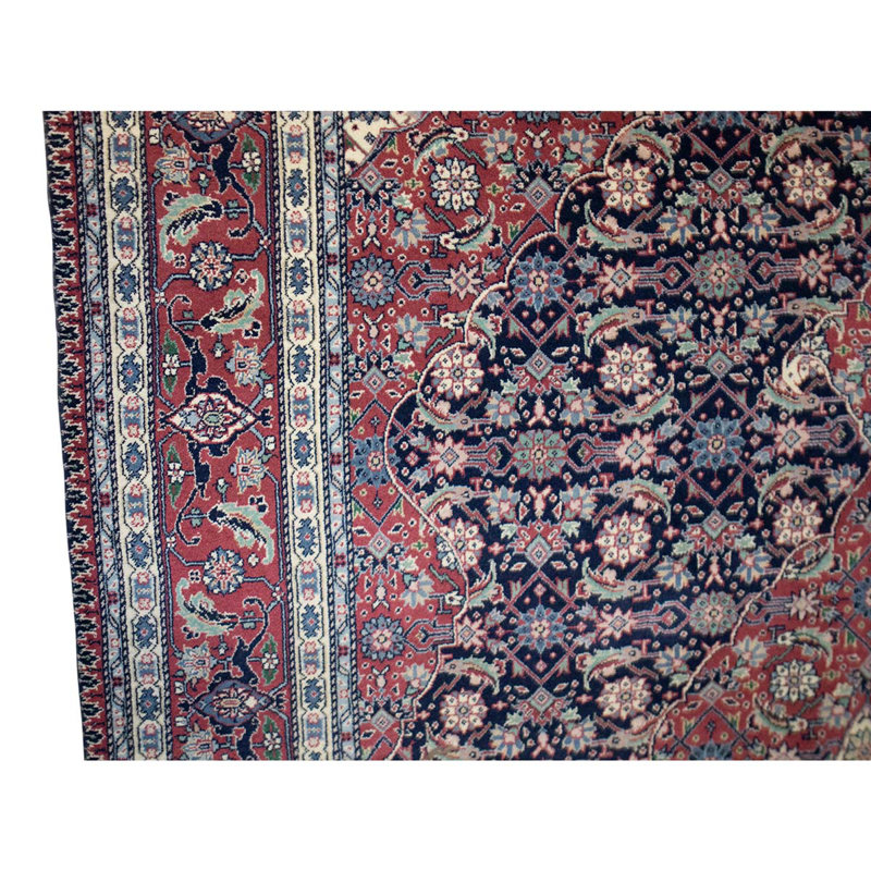Tapis bleu marine / blanc / rouille de haute qualité noué à la main