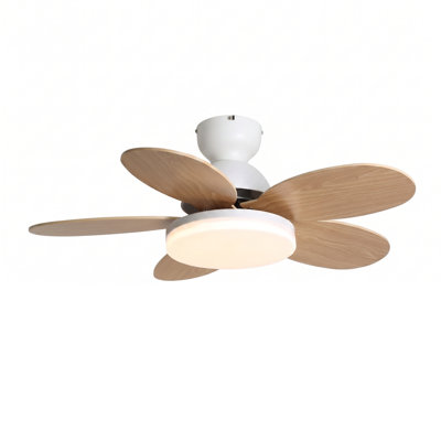 Petalo Modern 5-Blade Flush Mount Ceiling Fan with LED Light, Flower Petal Wooden Blades & Reversible Pure Copper Motor