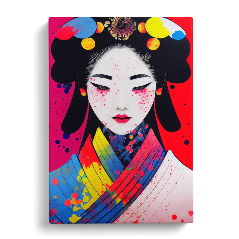 Paint Splashed Geisha No.2 - Wrapped Canvas, 76cm H x 50cm W x 3cm D