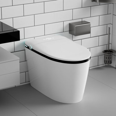 Modern Smart Toilet, 1.28 Intelligent Bidet Toilet with Auto Open/Close, Heated Seat with Warm Water and Dryer, Tankless Design with Remote Control, LED Display For Master Bathroom, White