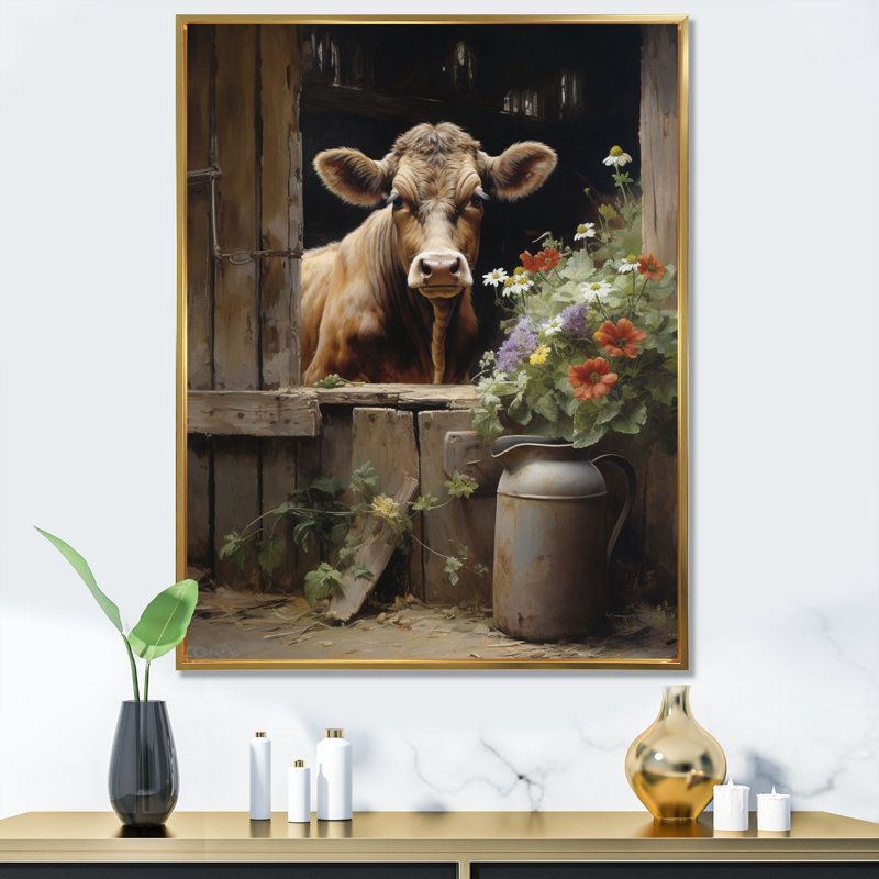 Brackeen Cow Rustic Charm III - vache, art mural, H 32 po x l 24 po x P 1 po, Cadre flottant doré